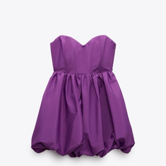 NWOT Zara Vibrant Purple Strapless Voluminous mini Dress - Picture 10 of 16